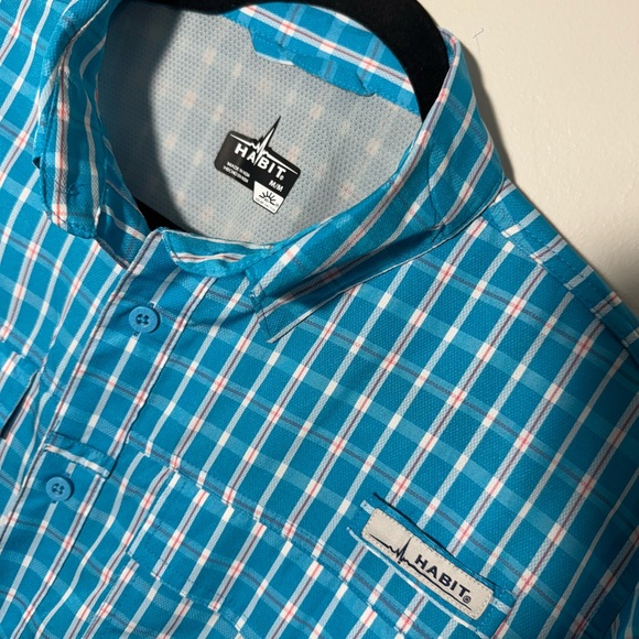 HABIT Mens Medium Blue Vented 40+ Solar Factor Short Sleeve Fishing Shirt - Picture 2 of 3